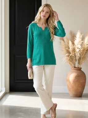 Cable & Gauge Teal Green Long-Sleeve Knit Tunic
